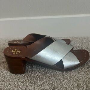 Tory Burch Montrose Stacked Block Heel Sandal in Silver